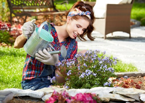 Garden maintenance in Osterley with tidy lawn and planted borders